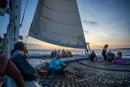 sunset catamaran tour blue finn